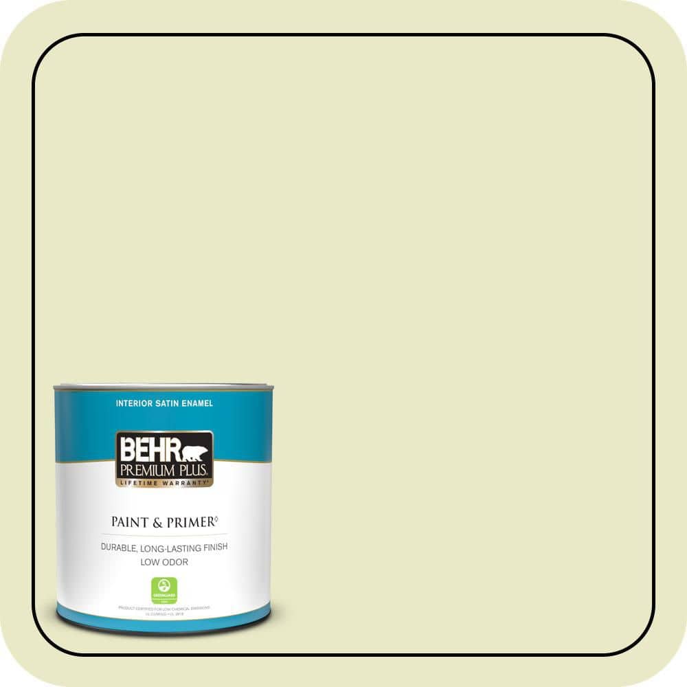 BEHR PREMIUM PLUS 1 qt. #PPU9-16 Pale Celery Satin Enamel Low Odor Interior Paint & Primer