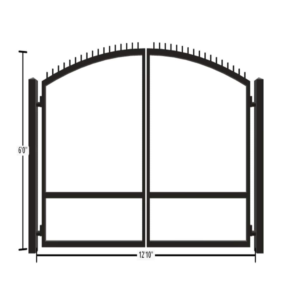 Unbranded Driveway Gate — Swing, Center, Arch + Finials, Black — 154"W x 72"H (1)