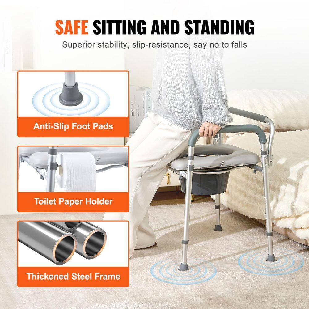 SKYSHALO Commode Chair Bidet Seat Non-Electric Bidet Seat for Adults Square Shape Toilet with Padded Seat and Arms Toilet Seat (3)