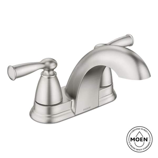MOEN Banbury 4 in. Centerset Double Handle Low-Arc Bathroom Faucet in Spot Resist Brushed Nickel