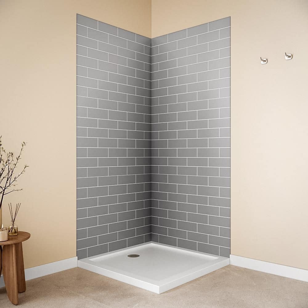 Streamline DSH-1500-157 36 in. L x 36 in. W. x. 76 in. H 2-Piece Glue-Up Corner Shower Wall Surround in Grey Tile Finish (1)