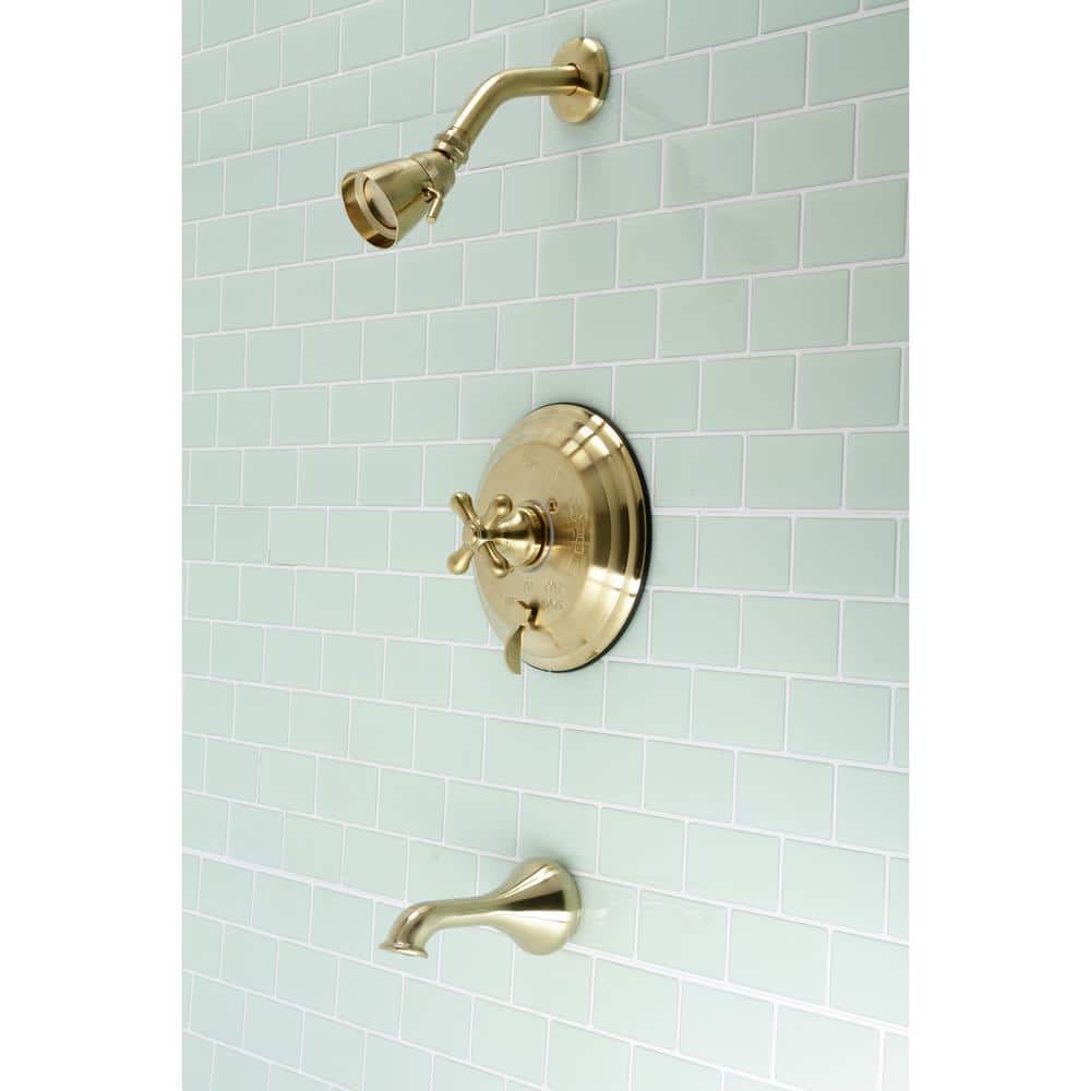 Kingston Brass Restoration Single Handle 1-Spray Tub and Shower Faucet 1.8 GPM with Corrosion Resistant in. Brushed Brass (2)