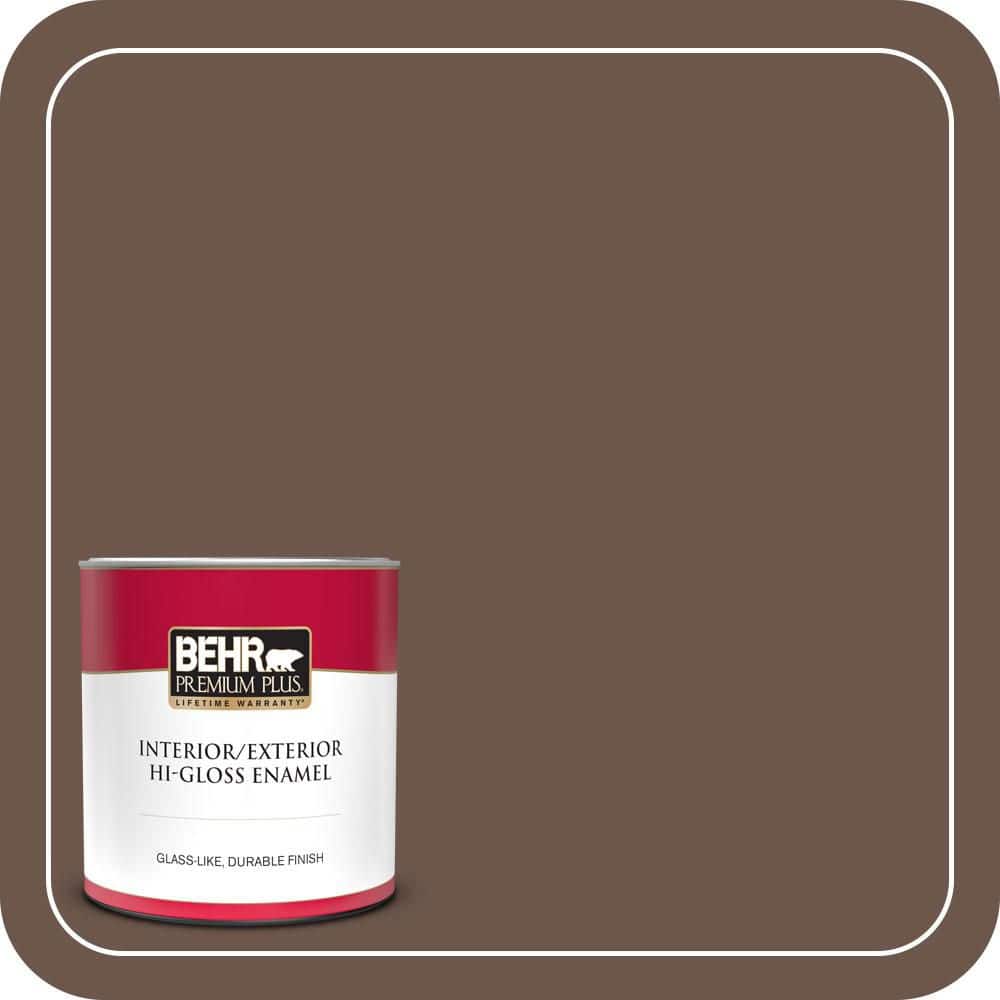BEHR PREMIUM PLUS 1 qt. #N170-6 Natural Bark Hi-Gloss Enamel Interior/Exterior Paint & Primer (1)