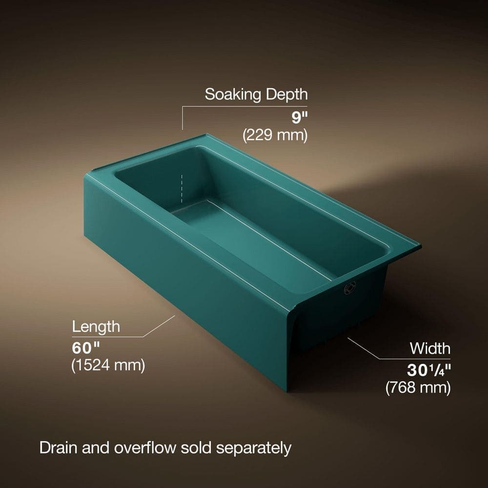 KOHLER Bellwether 60 in. x 30.25 in. Soaking Bathtub with Right Drain in Teal (3)