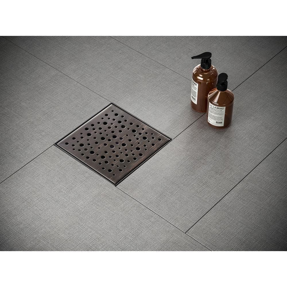 Elegante Drain Collection 6 in. Square Stainless Steel Shower Drain with Rain Drop Pattern, Venetian Bronze (2)
