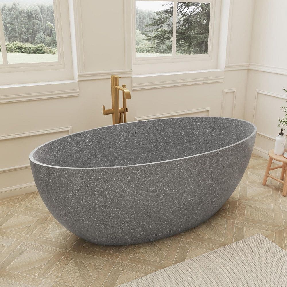 SJ STAR&JANE 63 in. x 30.7 in. Freestanding Soaking Bathtub with Center Drain in Gray (2)