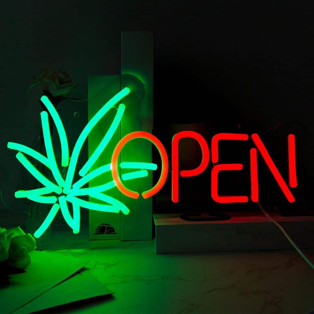 Afoxsos Open Neon Sign Dimmable Green Leaf LED Wall Decor Neon Light for Bedroom Bar Man Cave Club Pub Party 1 Piece (3)