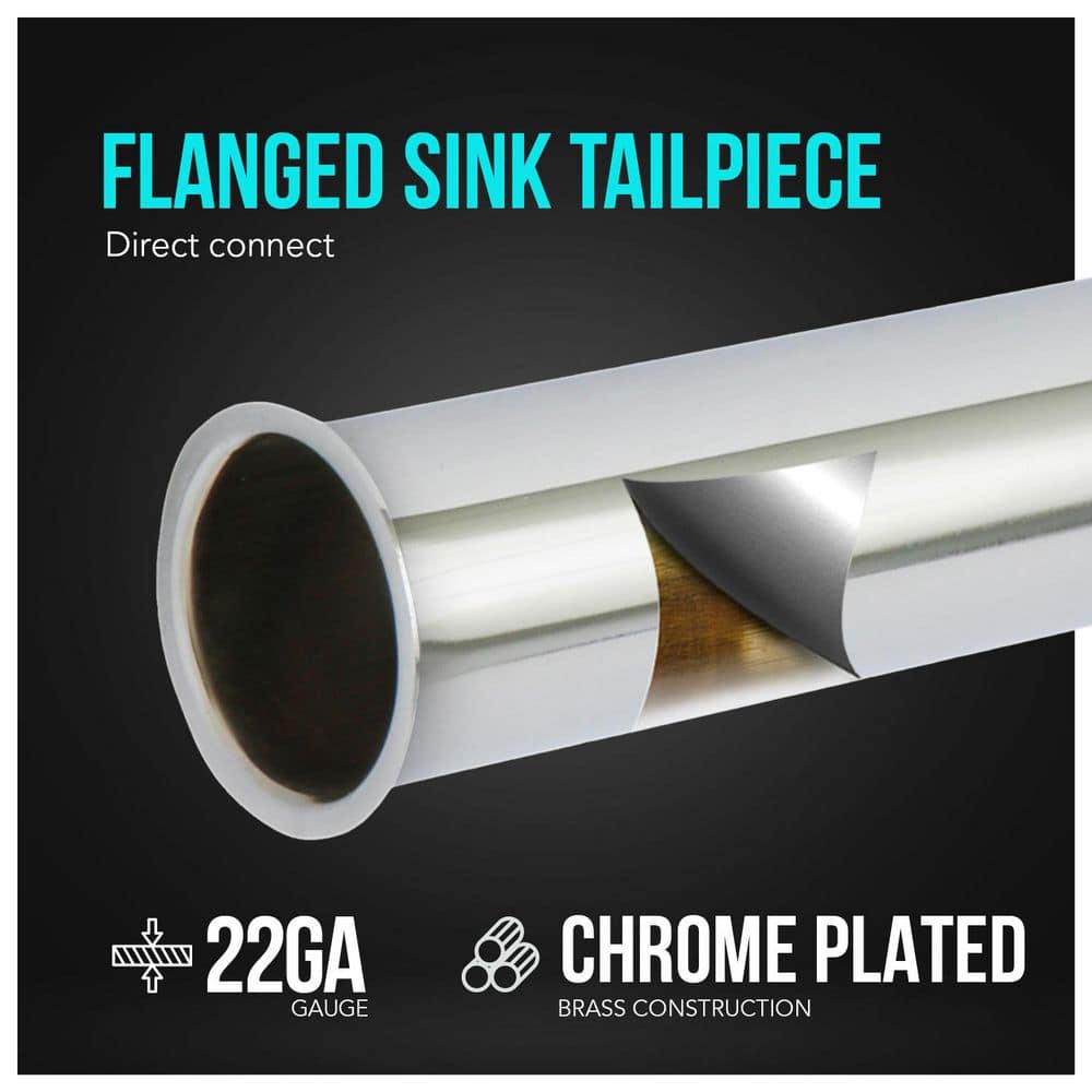 PLUMBFLEX 1-1/4 in. x 12 in. Brass Flanged Tailpiece for Tubular Drain Applications, 22GA, Chrome Plated (2)