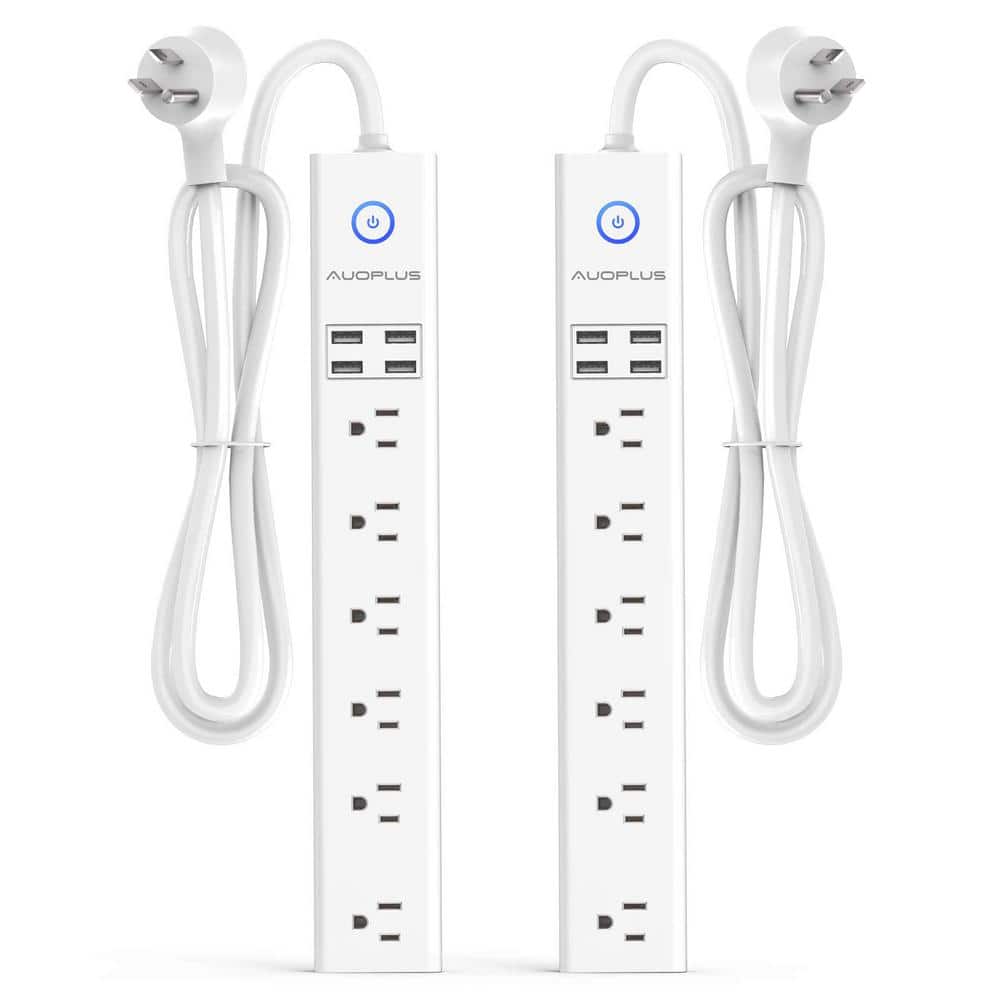 Lukyamzn 6 ft. Extension Cord 6-Outlet Power Strip Surge Protector in White with 4 USB ports and Flat Plug - 2 Pack