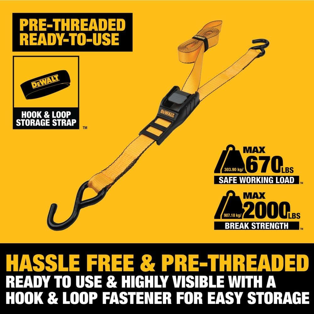 DEWALT Cam-Buckle Straps Tie-Downs, 2-Pack-1.25 Inch x 14 Feet, 2,000 lbs Break Strength (3)