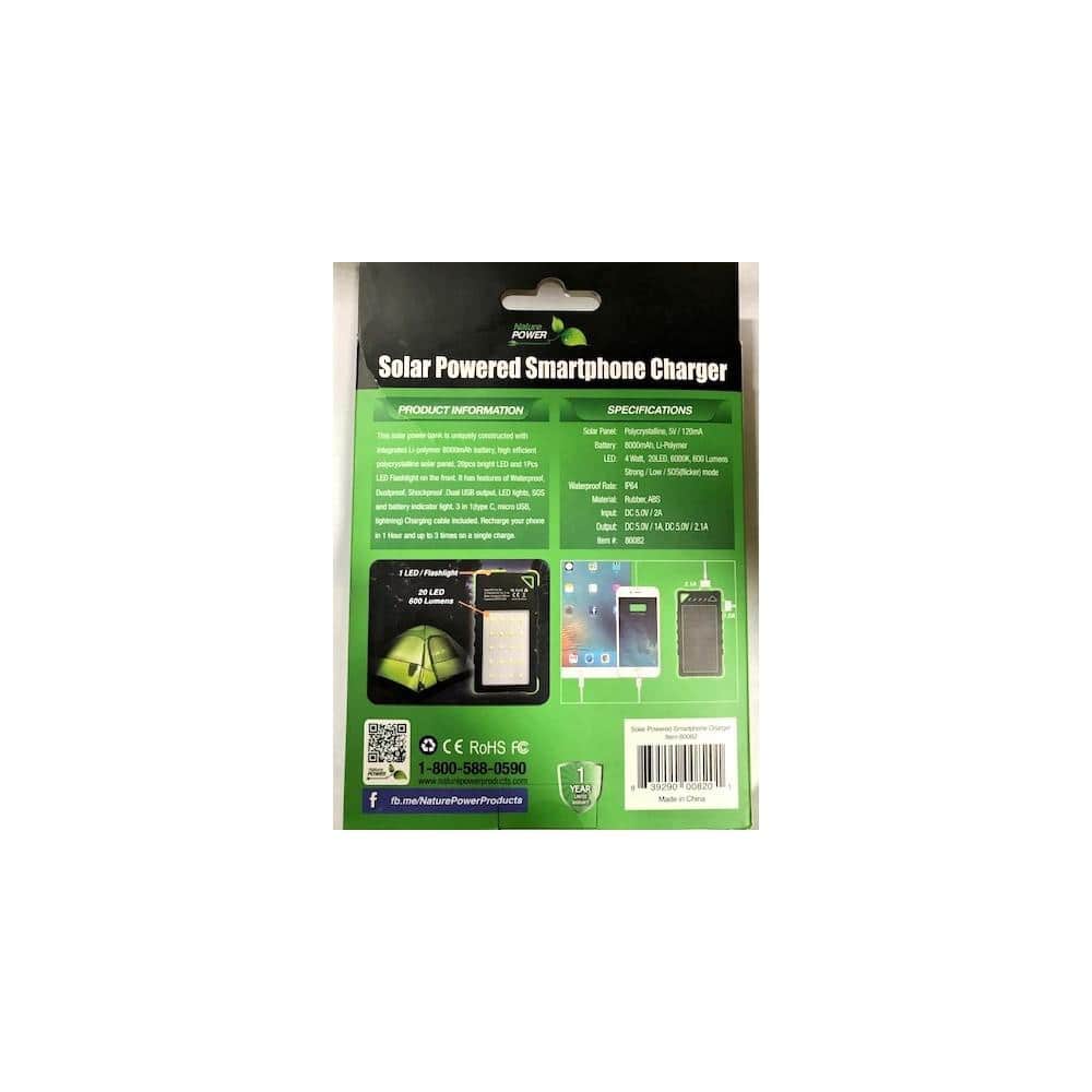 NATURE POWER Solar Powered Smartphone Charger with 8000mAh Li-Polymer Battery and 5-Watt LED Light (4-Pack) (3)