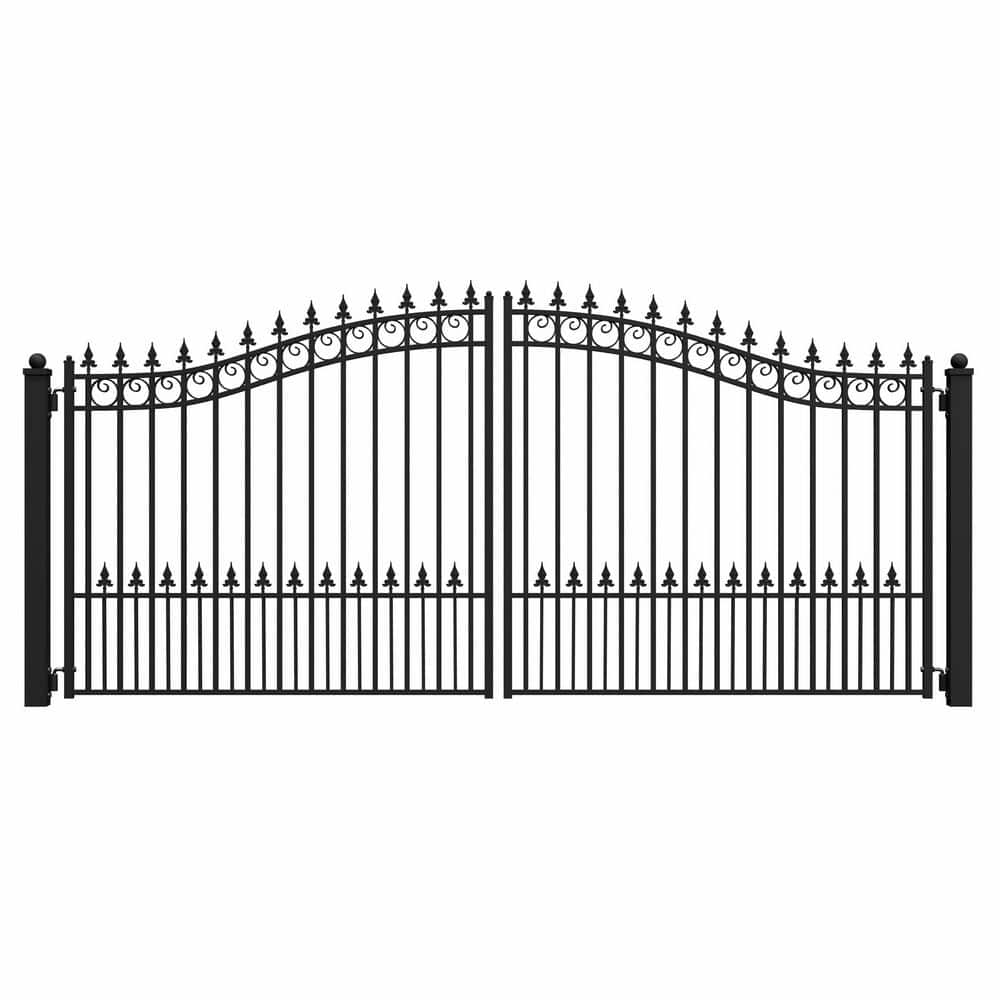 ALEKO Prague Style 16 ft. x 6 ft. Black Steel Dual Driveway Fence Gate (1)