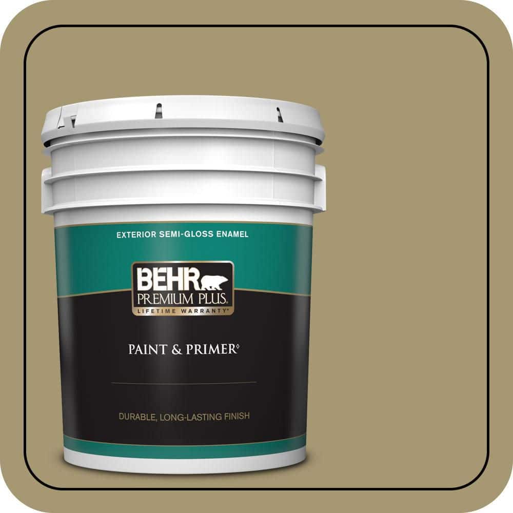 BEHR PREMIUM PLUS 5 gal. #S330-5 Dried Chive Semi-Gloss Enamel Exterior Paint & Primer