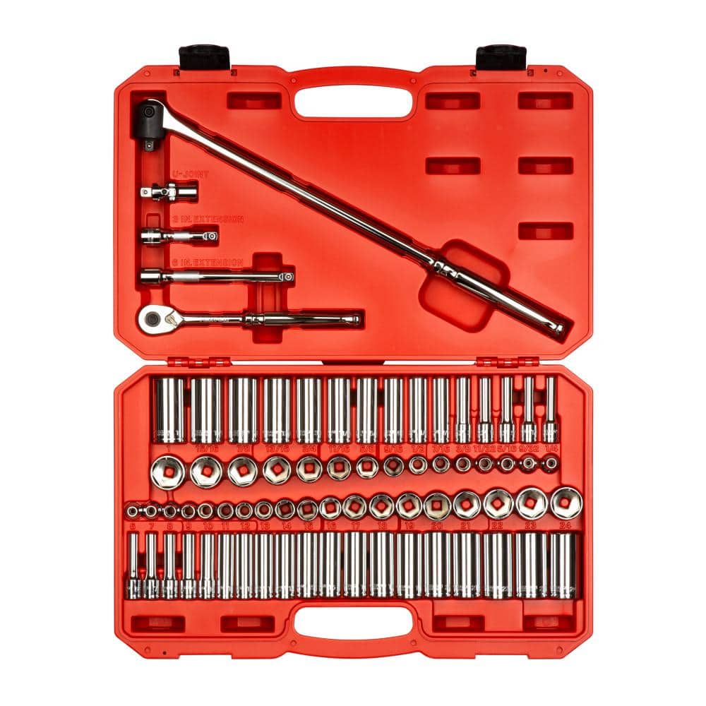 TEKTON 3/8 in. Drive 6-Point Socket and Ratchet Set, 73-Piece (1/4-1 in. 6-24 mm)