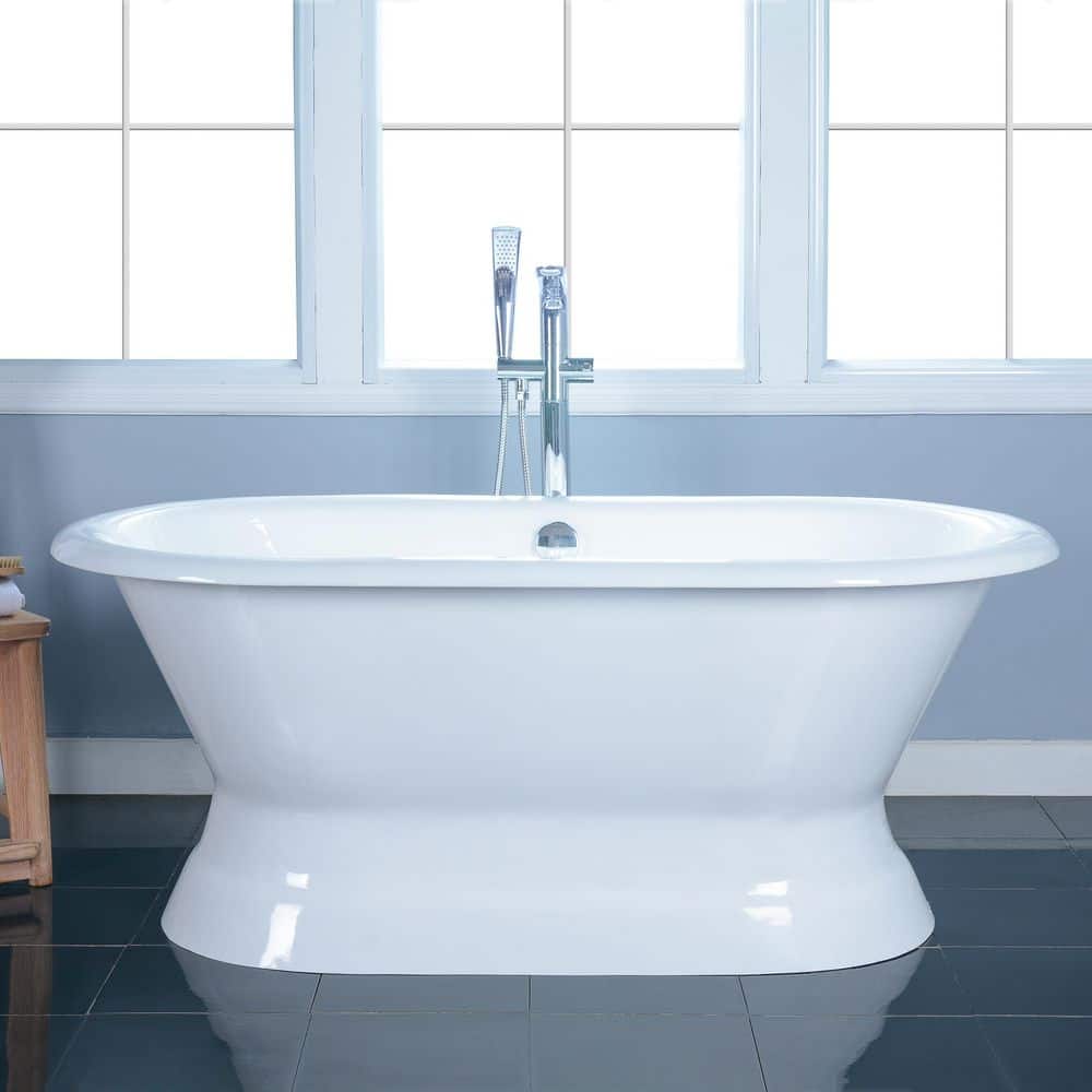 Kingston Brass Aqua Eden 66 in. x 30.5 in. Pedestal Soaking Bathtub with Center Drain in White (2)