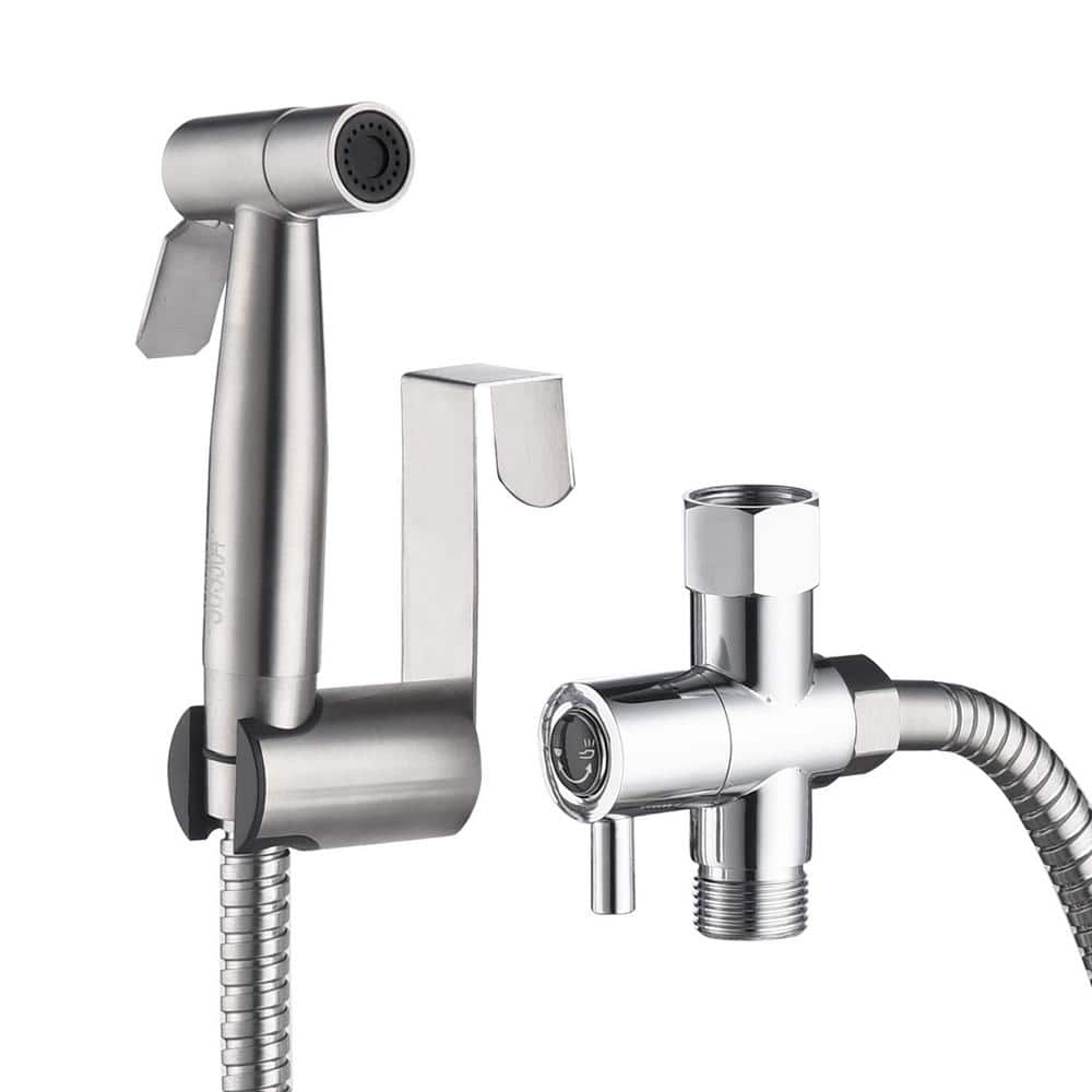 cadeninc 4.9 in. L x 4.7 in. W Non-Electric Stainless Steel Handheld Bidet Toilet Attachment Sprayer for Toilet Bidet in Chrome (1)