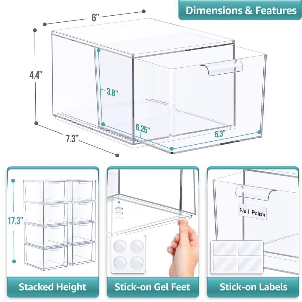 Sorbus Stackable Acrylic Drawers - Clear Make Up Organizers for Vanity (3)