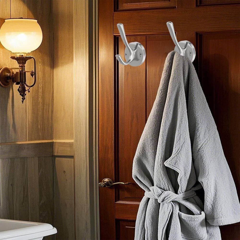Wudkey 2-Pack Towel J-Hooks for Bathrooms, Coat Robe Hook, Heavy Duty Bathroom Double Hook, Hand Towel Hooks in Brushed Nickel (3)