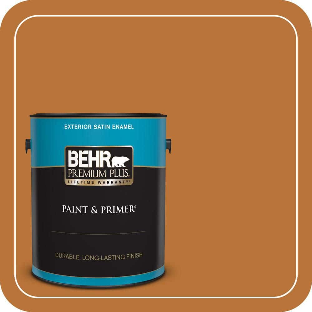 BEHR PREMIUM PLUS 1 gal. #S-H-280 Acorn Spice Satin Enamel Exterior Paint & Primer