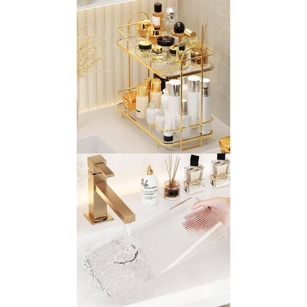 Whatseaso 13 in. W x 12.4 in H x 6.5 in. D Metal in Gold Over The Toilet Storage 2 Tier Corner Bathroom Counter Organizer (2)