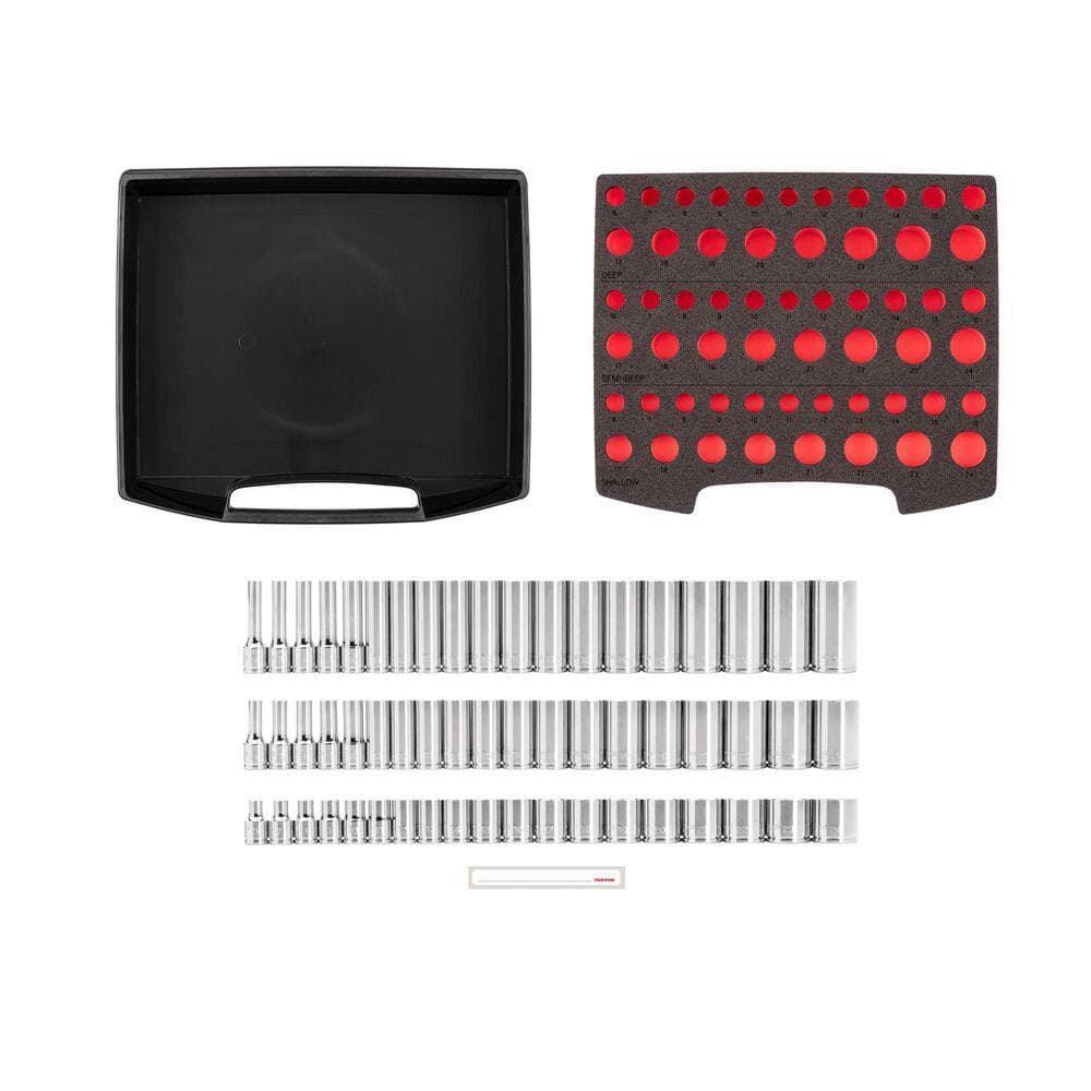 TEKTON 3/8 Inch Drive Shallow, Semi-Deep, and Deep 12-Point Socket Set with Open Top Drawer and Rack, 57-Piece (6-24 mm) (2)