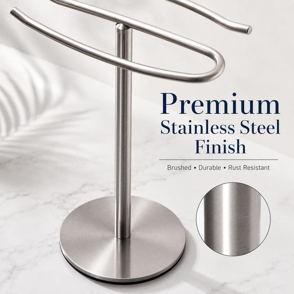 Unbranded Brushed Nickel Stainless Steel 13 in. Free Standing Countertop Bathroom Hand Towel Bar Rack Holder Stand (3)