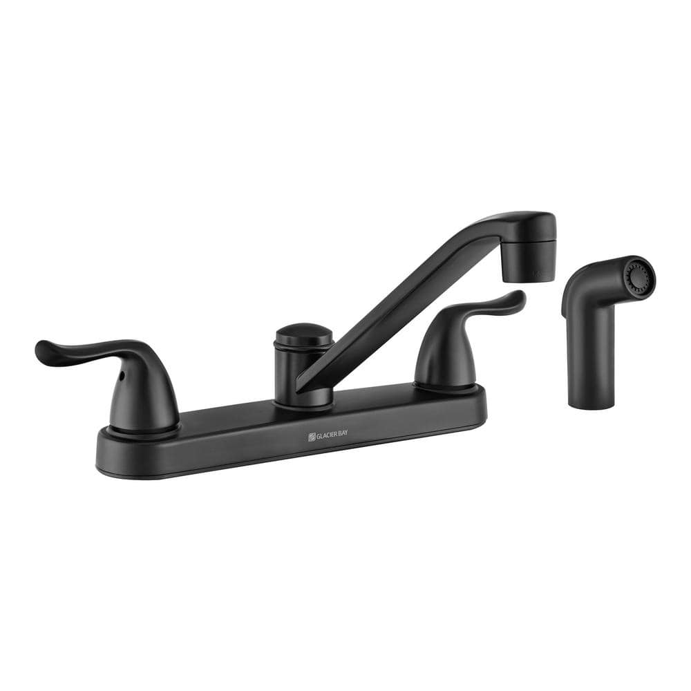 Glacier Bay Constructor Double-Handle Standard Kitchen Faucet with Side Sprayer in Matte Black