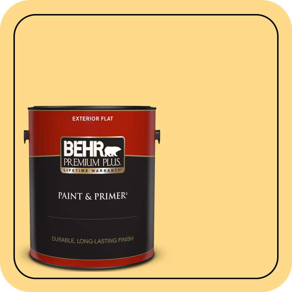 BEHR PREMIUM PLUS 1 gal. #P280-4 Surfboard Yellow Flat Exterior Paint & Primer