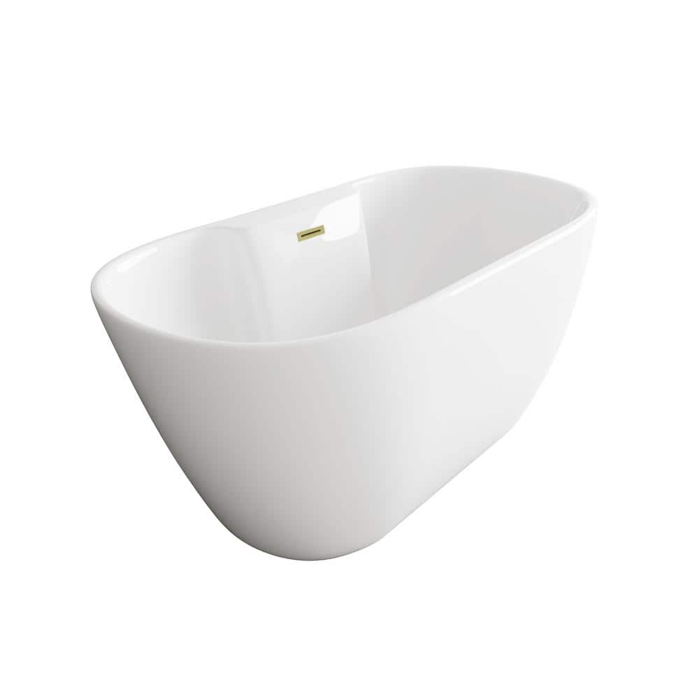 Unbranded Timeless Home 59 in. x 29 in. Soaking Bathtub with Center Drain in Glossy White with Brushed Gold Trim (2)