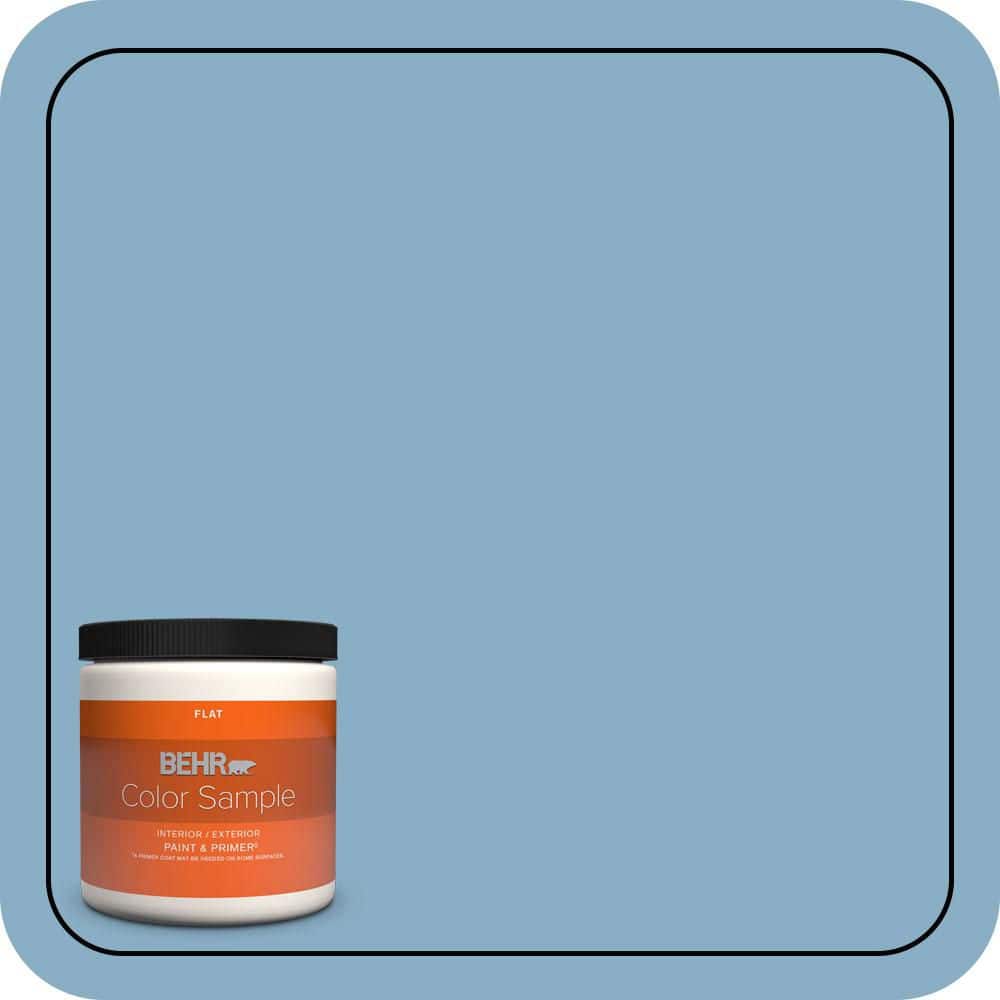 BEHR PREMIUM PLUS 8 oz. #S500-4 Chilly Blue Flat Interior/Exterior Paint & Primer Color Sample