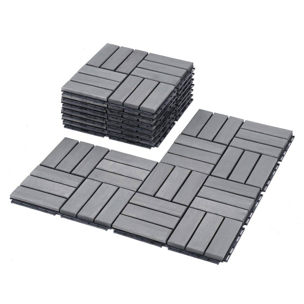 Siavonce 12 in. x 12 in. Square Acacia Wood Interlocking Flooring Tiles Checker Pattern Pack of 10 Tiles Brown