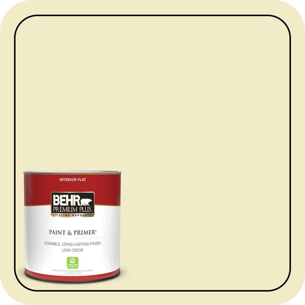 BEHR PREMIUM PLUS 1 qt. #P350-2 May Apple Flat Low Odor Interior Paint & Primer
