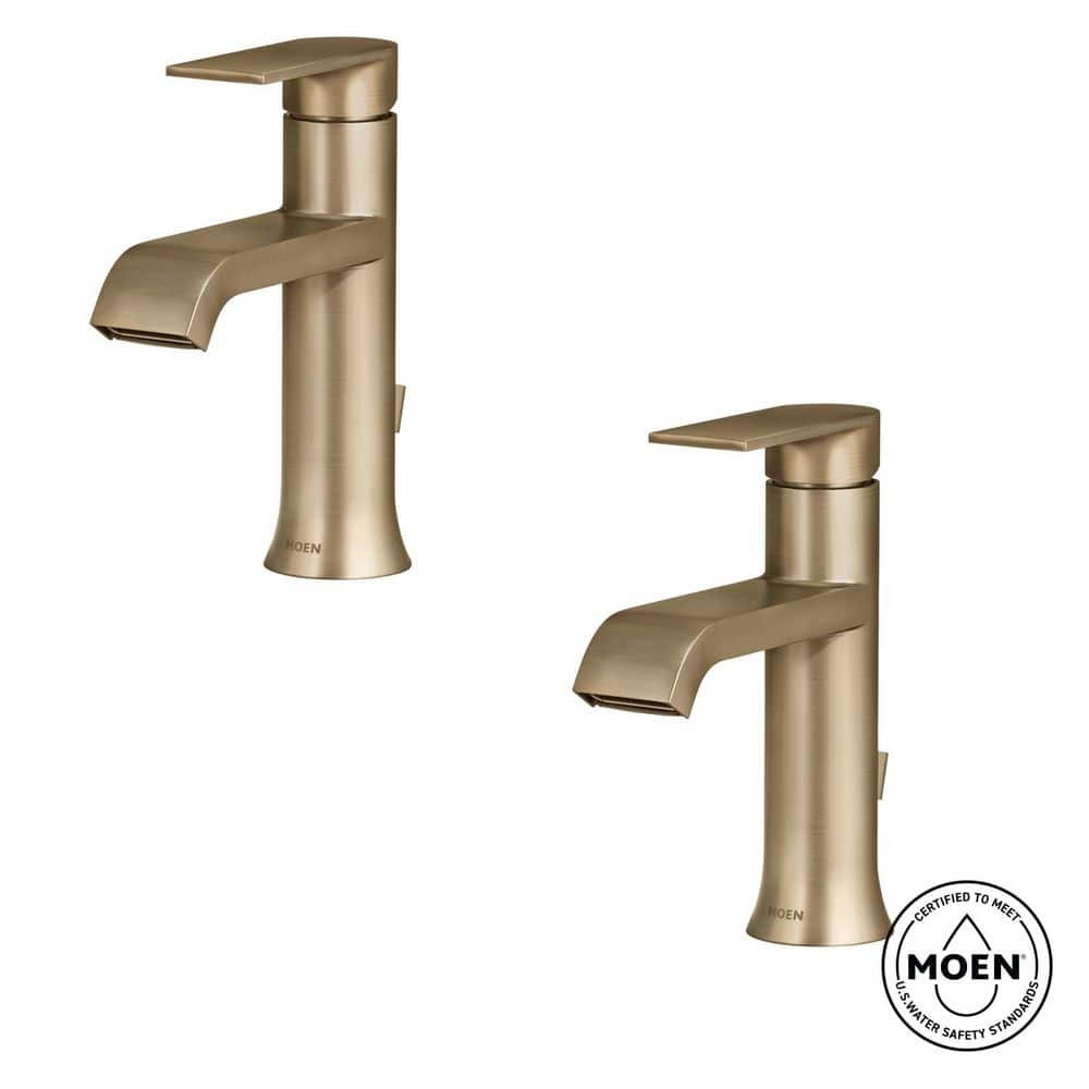 MOEN Genta Single Hole Single Handle Bathroom Faucet with Drain Kit Included in Bronze Gold (2-pack)