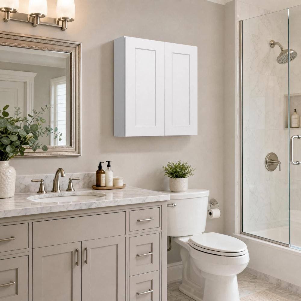 Zuvandra 30"Wx12"Dx42"H Solid Wood Bathroom Wall Cabinet with Doors and Adjustable Shelves, White (3)
