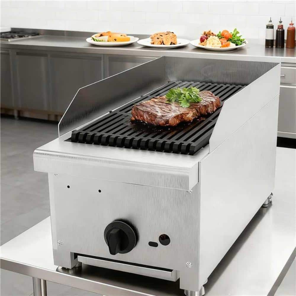 Flynama 12 Inch Commercial Gas Charbroiler, 28000 BTU Countertop Stainless Steel Grill, Natural Gas/Propane for BBQ Restaurant