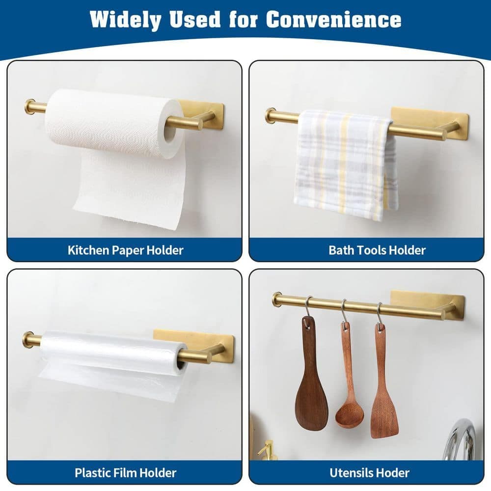 NVNOO 13 in. Stainless Steel Wall Mounted Paper Towel Holder for Bathroom Kitchen, Gold (3)