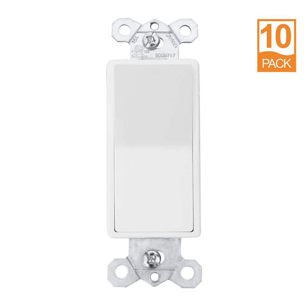 RUN BISON 15Amp 120-Volt Single-Pole/3 Way Rocker Light Switch White 10-Pack (1)