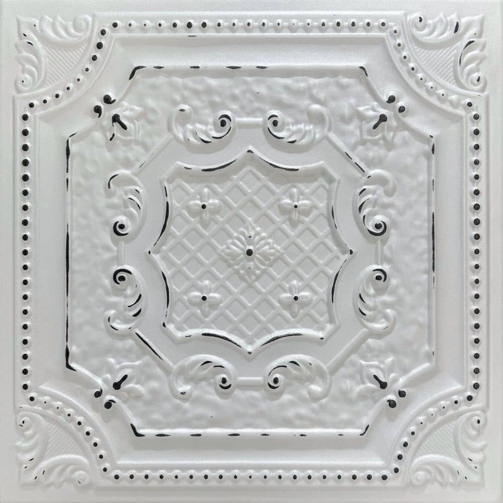 A La Maison Ceilings Bijou and Bee Old Black White 1.6 ft. x 1.6 ft. Decorative Foam Glue Up Ceiling Tile (21.6 sq. ft./case) (1)