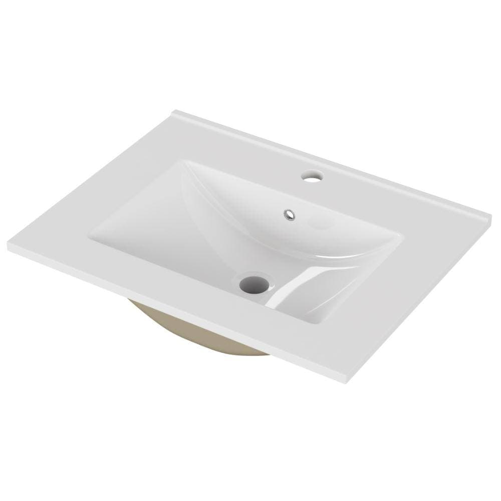 Unbranded 24 in. Undermount Rectangular Bathroom Sink in White Ceramic with Pre-Drilled Faucet Hole (2)