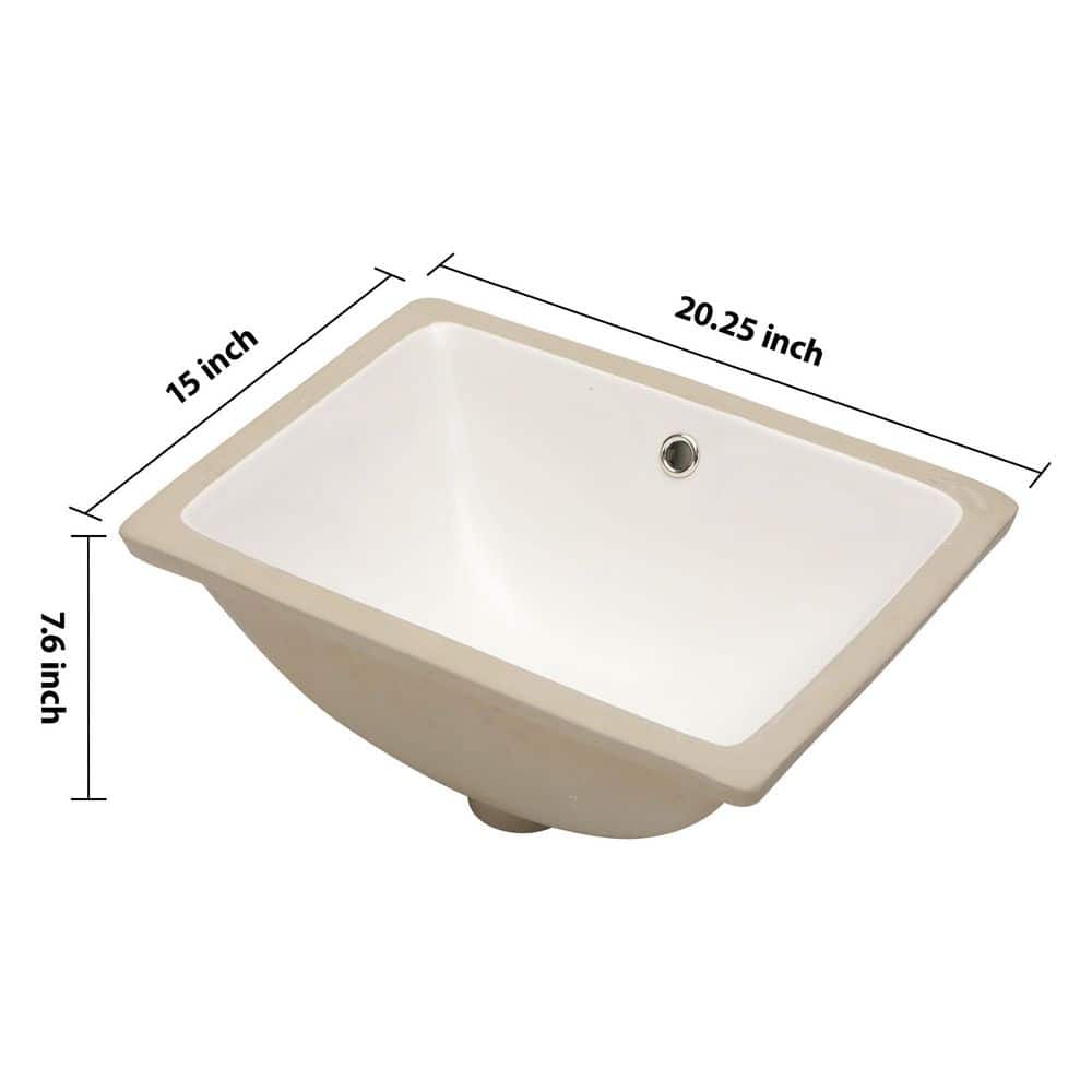 cadeninc 20.25 in. x 15 in. White Ceramic Rectangular Undermount Bathroom Sink with Overflow (3)