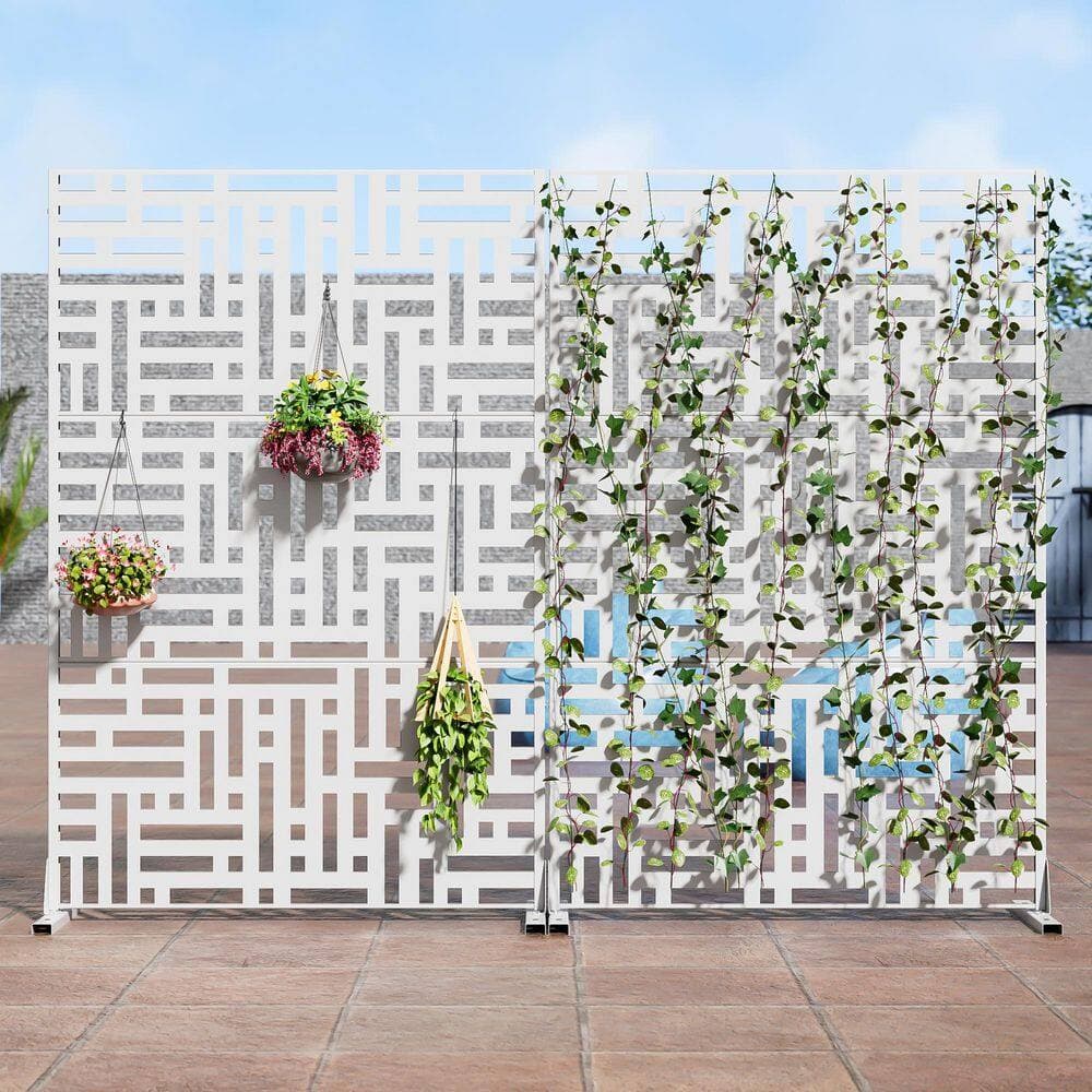Dovelina 2-Piece 47 in. x 72 in. White Textured Metal Garden Screens Outdoor Privacy Screen (3)
