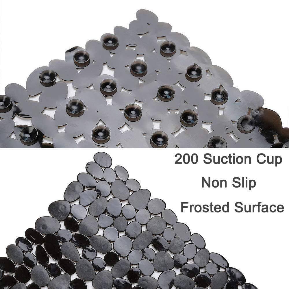 Numhew 16 in. x 35 in. Non-Slip Pebble Bath Mat in Black for Smooth/Non-Textured Tubs Only, with Drain Holes, Suction Cups (3)