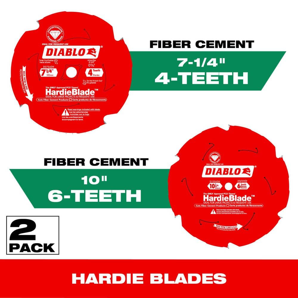 DIABLO 7-1/4 in. x 4-Tooth & 10 in. x 6-Tooth HARDIE Blade Polycrystalline Diamond Fiber Cement Circular Saw Blades (2-Blades)