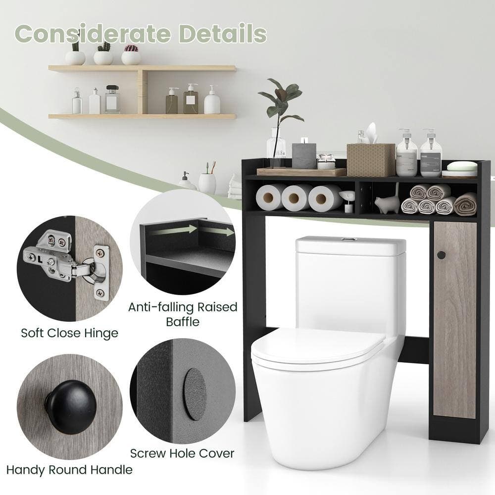 HONGGE Over-the-Toilet Floor Storage Organizer with Adjustable Shelves Single Door and Anti-Toppling Kit (2)