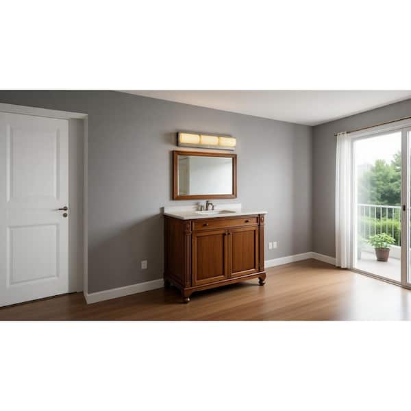 Hampton Bay Bingham 24 in. 3-Light Brushed Nickel LED 5CCT Vanity Light with Frosted Acrylic Shade and Sensor Operated Night Light