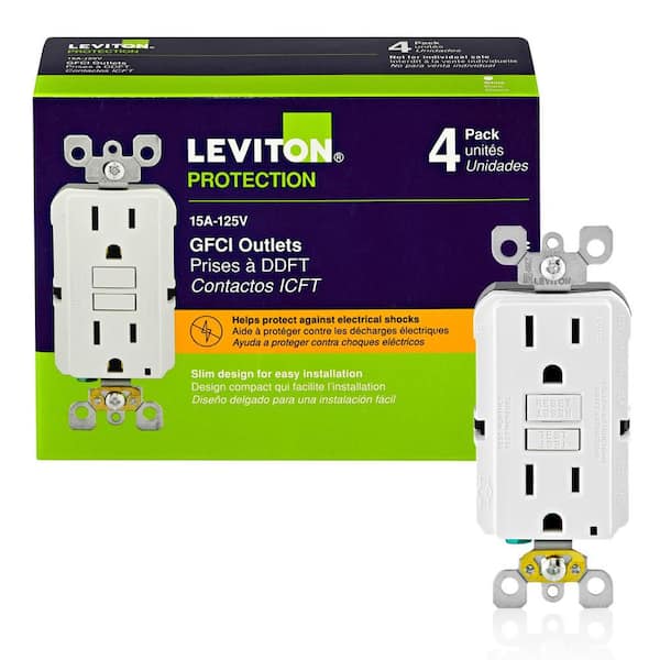 Leviton 15 Amp 125-Volt Duplex Self-Test Slim GFCI Outlet, White (4-Pack) GFNT1-4W (2)