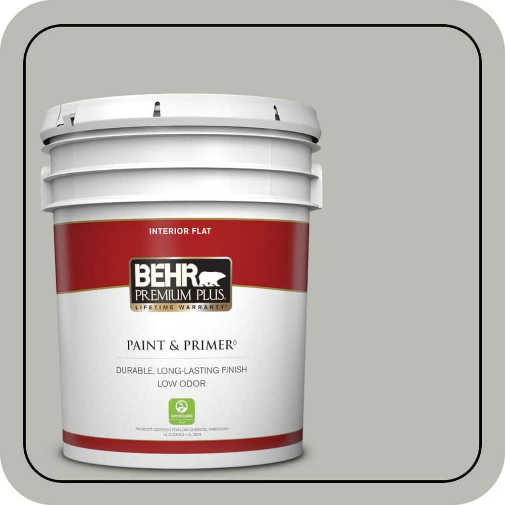 BEHR PREMIUM PLUS 5 gal. #N380-3 Weathered Moss Flat Low Odor Interior Paint & Primer (1)