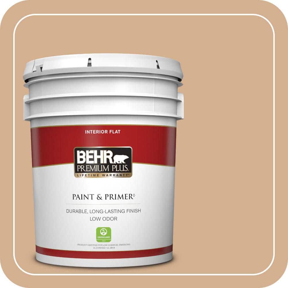 BEHR PREMIUM PLUS 5 gal. #MQ2-04 Butterscotch Amber Flat Low Odor Interior Paint & Primer