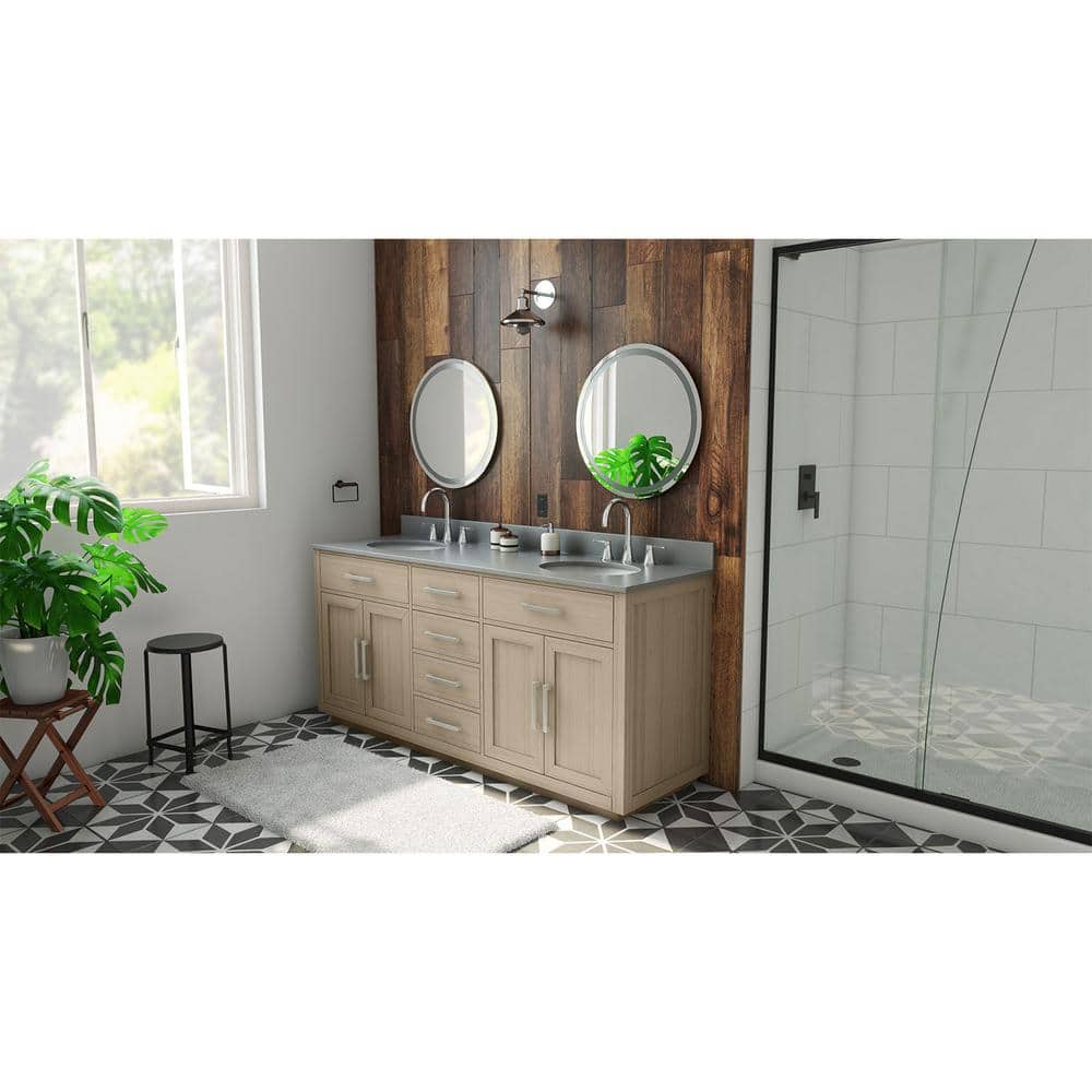DreamLine Dexterity 72 in. W x 22 in. D x 34 in . H Oak Vanity with Oval Undermount Sinks - Light Oak with Gray Top (3)