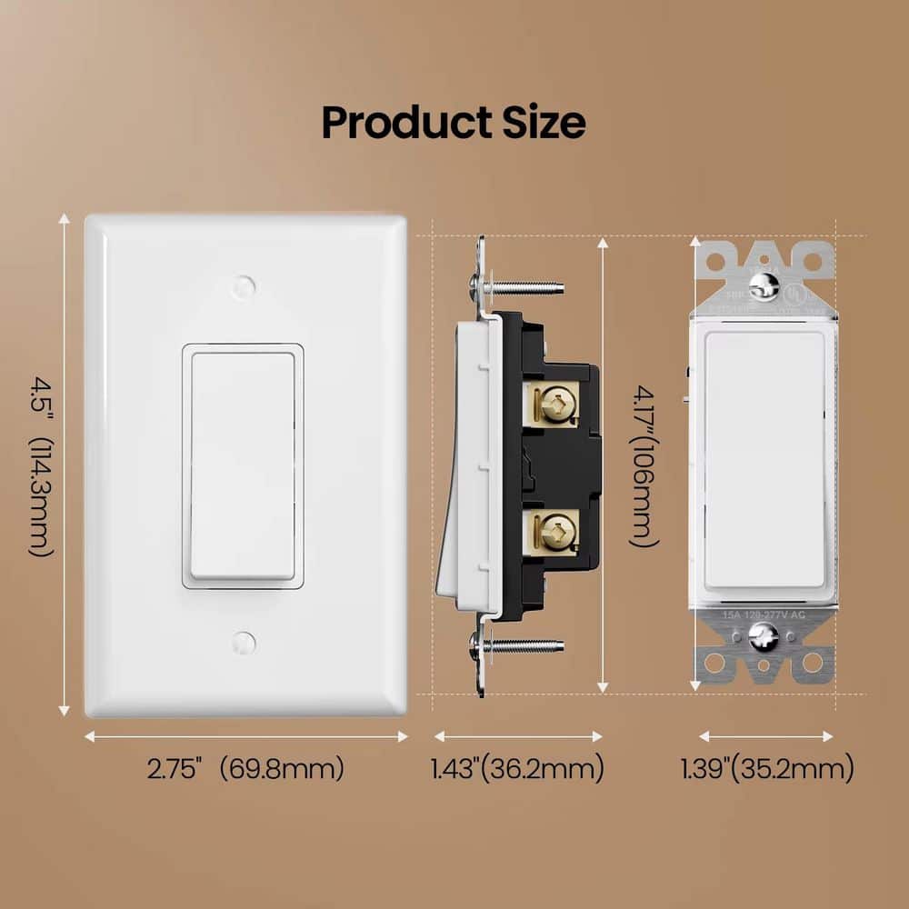 ELEGRP Way Decorative Toggle Switch, 15 Amp 120-277V, Self-Grounding, Residential & Commercial Grade White (10 Pack) (3)